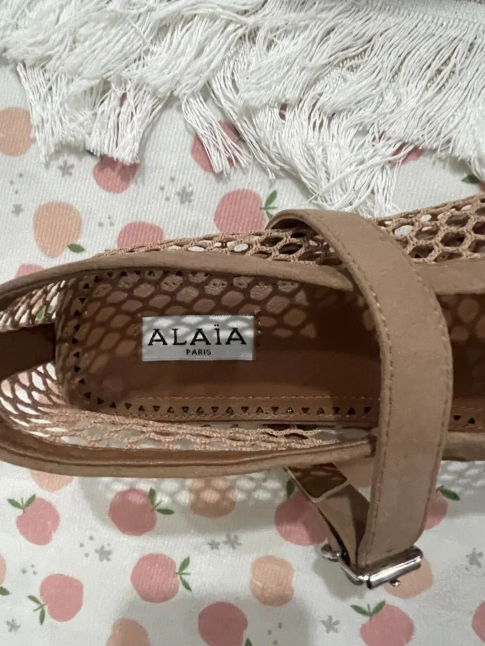 Alaia Nude Mesh Mary Jane Flats